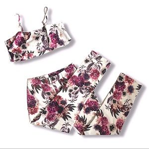 Women’s, 2 piece pants set, Banjul, Medium, Off-white with Floral print